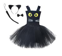 MaNMaNing Robe Tutu Noir Chat pour Fille déguisement Carnaval fête Cosplay Danse Ballet Tulle Bouffant Robe avec Accessoires Costume Enfant fête Danse créative Loisir Princesse