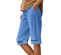 MaNMaNing Short en Lin Et Coton Femme Unis Décontracté avec Poches Pratiques Ceinture Élastique Coupe Ample Légère Respirant Confortable pour L'Été La Plage La Ville Les Promenades Look Tendance