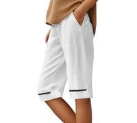 MaNMaNing Short en Lin Et Coton Femme Unis Décontracté avec Poches Pratiques Ceinture Élastique Coupe Ample Légère Respirant Confortable pour L'Été La Plage La Ville Les Promenades Look Tendance