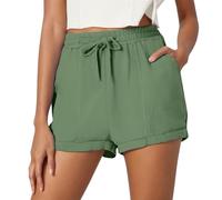 MaNMaNing Short en Lin Et Coton pour Femme Unis Décontracté Tendance avec Cordon Et Poches Pratiques Léger Respirant Confortable pour L'Été La Ville La Plage Les Promenades Look Décontracté M4