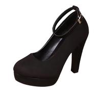 MaNMaNing Talon Femme Chaussures à Talons Hauts pour Femmes, Chaussures Mary Jane à Talons épais, Bout carré, Coupe Peu Profonde, (Black, 37)