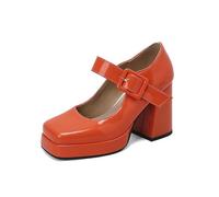 MaNMaNing Talon Femme Chaussures Mary Jane rétro élégantes à Talons Hauts pour Femmes, Chaussures habillées à Talons épais et Bout carré pour des Occasions élégantes (Orange, 41)