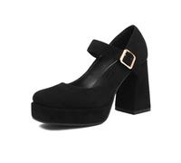 MaNMaNing Talon Femme Chaussures Mary Jane rétro élégantes à Talons Hauts pour Femmes, Chaussures habillées à Talons épais et Bout carré pour des Occasions élégantes (Black, 42)
