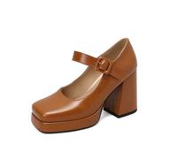 MaNMaNing Talon Femme Chaussures Mary Jane rétro élégantes à Talons Hauts pour Femmes, Chaussures habillées à Talons épais et Bout carré pour des Occasions élégantes (Brown, 38)
