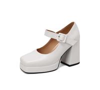 MaNMaNing Talon Femme Chaussures Mary Jane rétro élégantes à Talons Hauts pour Femmes, Chaussures habillées à Talons épais et Bout carré pour des Occasions élégantes (White, 36)