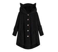 MaNMaNing Veste Femme Hiver Boutonnée Loose Capuche Oreilles Chat Zip Poches Polaire Sweatshirt Chaud pour Tenue Décontractée Confortable