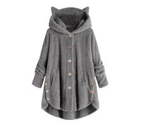 MaNMaNing Veste Femme Hiver Boutonnée Oreilles Chat Polaire Poches Zip Molletonnée Veste Chaude pour Tenue Décontractée Confortable