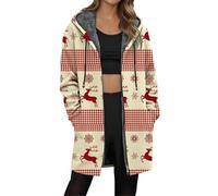 MaNMaNing Veste polaire longue femme imprimé Noël hiver doublure chaude fermeture éclair décontracté confortable pour sorties