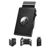 Manmaxim AirTag Portefeuille pour Homme avec Blocage RFID, Compact Air Tag pour 12 Cartes, Porte-Monnaie Pop-up avec Compartiment à Monnaie et 2 fenêtres d'identité, Noir