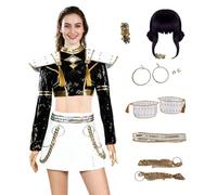 MANMICOS Costume de chanteuse pop pour femme taille américaine - Costume de scène noir et doré (taille XXL)