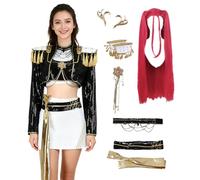 MANMICOS Costume de cosplay de film de chanteuse pop pour femme - Jupe de scène noire et dorée (taille XXL)