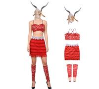 MANMICOS Costume de cosplay de film taille US pour femme avec jupe courte rouge et masque (taille XS)