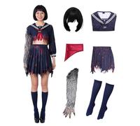 MANMICOS Costume de cosplay pour femme, costume de marin JK avec jupe et perruque (bleu marine, taille L)
