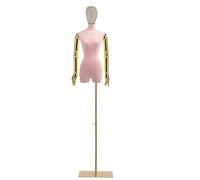 Mannequin buste femme pour vêtements et bijoux, avec support doré à hauteur réglpour vêtements et bijoux, avec support doré à hauteur réglable et bras détachables (rose, base rectangulaire).