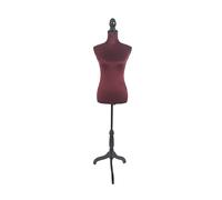 Mannequin de Couture Relaxdays, Femme, Taille 36/38, réglable 130-167 cm, Velours, Pied en Bois, Bordeaux/Noir
