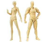 Mannequin d'artistes à tête de bloc articulée pour dessin, petite figurine pour croquis, peinture, dessin, ensemble d'artiste homme + femme