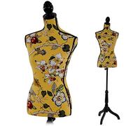 Mannequin de couture de tailleur buste torse féminin T222 ~ fibre de verre, motif jaune à fleurs