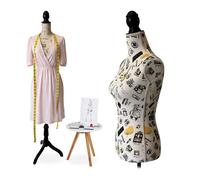 Mannequin de couture Relaxdays, femme, taille 36/38, hauteur réglable 160-175 cm, trépied bois, design Londres
