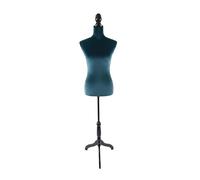 Mannequin de Couture Relaxdays, Femme, Taille 36/38, réglable 130-167 cm, Velours, Pied en Bois, Bleu pétrole/Noir