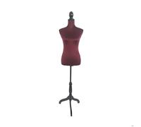 Mannequin de couture Relaxdays, femme, taille 36/38, réglable 130-167 cm, velours, pied en bois, bordeaux/noir