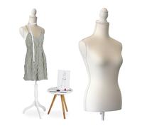 Mannequin de Couture Relaxdays, Femme, Taille 36/38, réglable de 165 à 175 cm, avec Support en Bois, Blanc