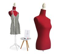 Mannequin de couture Relaxdays, femme, taille 36/38, réglable en hauteur 165-175 cm, avec trépied en bois, rouge
