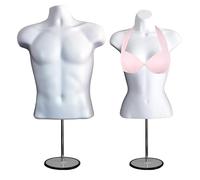 Mannequin de Poitrine Homme et Femme avec Support en métal et Crochet pour Suspendre Les Pantalons Blanc DisplayTown