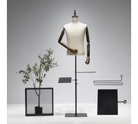 Mannequin de présentation pour robe masculine - Hauteur réglable de 134,6 à 193 cm avec bras en bois, support à vêtements, support à chaussures et support en métal - Mannequin à épingler pour vêtements, bijoux, couture (94 à 193 cm, 1)