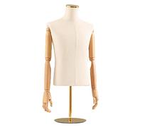 Mannequin de table pour homme avec base en métal brossé doré, corps de mannequin blanc pour costumes/pull, modèle d'affichage de vêtements pour homme (couleur : base ronde, taille : avec bras)