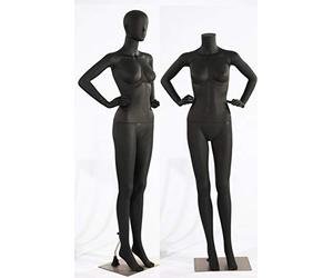 Mannequin de vitrine féminin LF2-8 de haute qualité, mannequin abstrait laqué noir mat avec nez et bouche formés en noir (Femme LF2-8)