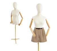Mannequin de vitrine féminin réglable en hauteur avec base triangulaire en bois - Mannequin de couture - Buste de femme - Corps de femme - Pour magasin de vêtements (doré, 92 cm)