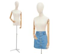 Mannequin de vitrine féminin réglable en hauteur avec base triangulaire en bois - Mannequin de couture - Buste de femme - Corps de femme - Pour magasin de vêtements (argent, 92 cm)