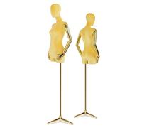 Mannequin féminin Torse Robe Forme tête de Corps avec Support doré, modèle d'affichage en Tissu Velours Demi-Corps Femme avec épaules avec Bras dorés ( Color : Yellow )