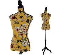 Mannequin de couture de tailleur buste torse féminin T222 ~ fibre de verre, motif jaune à fleurs
