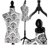 Mannequin - TECTAKE - Mannequin de couture femme en mousse de polystyrène avec pieds en bois - Motif floral noir/blanc