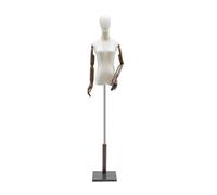 Mannequin torse avec base, mannequin femme demi-corps, mannequin de corps réglable en hauteur - Modèle de robe féminine avec bras en bois, tête, support carré pour présentation de bijoux