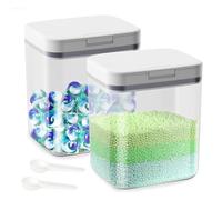 Mannicix 2 De Stockage De Lessive Avec CuillèRes, BoîTe De Rangement pour DéTergent, RéCipient pour Poudre à Lessive Avec Couvercle à Pression pour Lessive,Perles,Nourriture, Chats