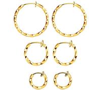 Mannli Lot de 3 paires de boucles d'oreilles créoles torsadées à clipser pour femme et fille Doré 15-30 mm, Acier inoxydable