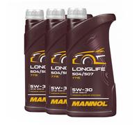 Mannol 7715 SAE 5W-30 Longue Vie Huile VW 504.00/507.00, MB 229.51, 3x1 Litre
