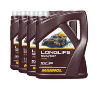 Mannol 7715 SAE 5W-30 Longue Vie Huile VW 504.00/507.00, MB 229.51, 4x5 Litre