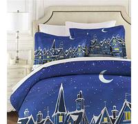 Mannwarehouse Housse de Couette Noël Ville dans la Neige Hiver 3 Pièces (1 Housse de Couette + 2 Taies d'oreiller) 100% Microfibre Qualité Housse de Couette Premium - Lit Queen Size 228,6 x 228,6 cm