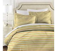 Mannwarehouse Parure de lit 3 pièces avec housse de couette jaune et blanche à lignes horizontales (1 housse de couette + 2 taies d'oreiller) en microfibre brossée - King size 264,2 x 228,6 cm