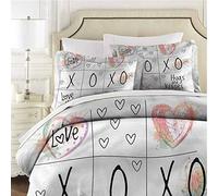 Mannwarehouse Xo Parure de lit avec housse de couette et 2 taies d'oreiller en microfibre brossée Motif cœur aquarelle pour lit double 172,7 x 228,6 cm