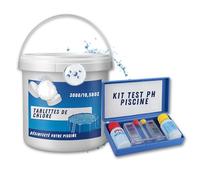 Mano Vivo Pack Traitement Piscine, Pastilles de Chlore 20g + Testeur pH & Chlore, pour Spa, Jacuzzi et Piscine jusqu'à 15m³, Longue Durée