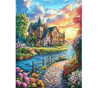 Manoir de Campagne dans Le Champ de Fleurs Puzzles 1000 Pièces pour Adultes Qualité Supérieure Décoration Intérieure Artistique Relaxant Famille Challenge Difficile 3D 1000 PCS