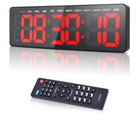 Manoive 13.2" Timer Sport Minuteur Fitness Mural mit 12/24H Horloge, Chronomètre, Countdown/up avec Télécommande, 3 Réglables Volume&Luminosité