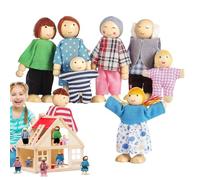 Manolyee Famille De Maison De Poupées | Huit Personnages Miniatures en Bois,Figurines Articulées Jeu d Imitation Interactif pour - Développement Imagination Filles Garçons