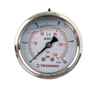 Manomètre à glycérine 0-10 Bar 150 PSI 63mm 1/4" à Pneumatique Hydraulique