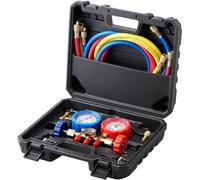 Manomètre à réfrigérant - Kit de jauge de distribution de réfrigérant pour voiture 3 voies R134A-R22-R12-R502 Ac - 4 tuyaux de charge de 5 pieds - Manomètre à réfrigérant