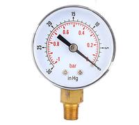 Manomètre à vide - Précision de mesure, plage de - 1-0Bar et - 30-0inHg + Connexion 1/8 BSPT, en laiton résistant à la corrosion pour l'air, l'eau et l'huile